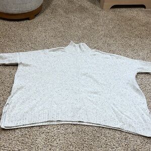 LOFT White Speckled Mock Neck Sweater